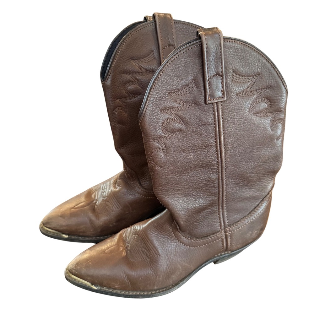 Masterson Western Cowboy Boots Womens 7.5‎ Brown Leather Pointed Metal Toe GUC